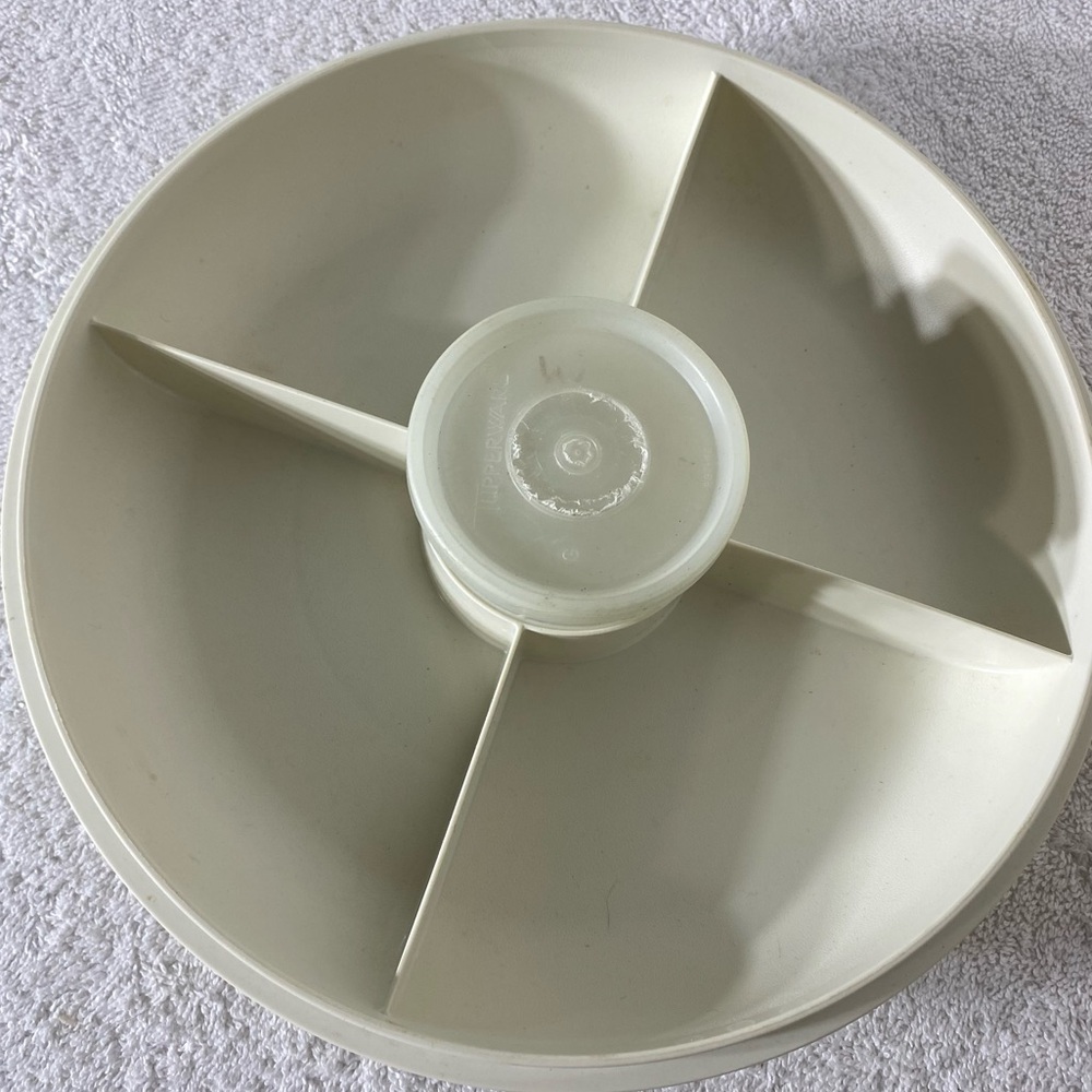 Vintage Tupperware Serving Center Set Divided Serving Tray W Dip Bowl & Lids